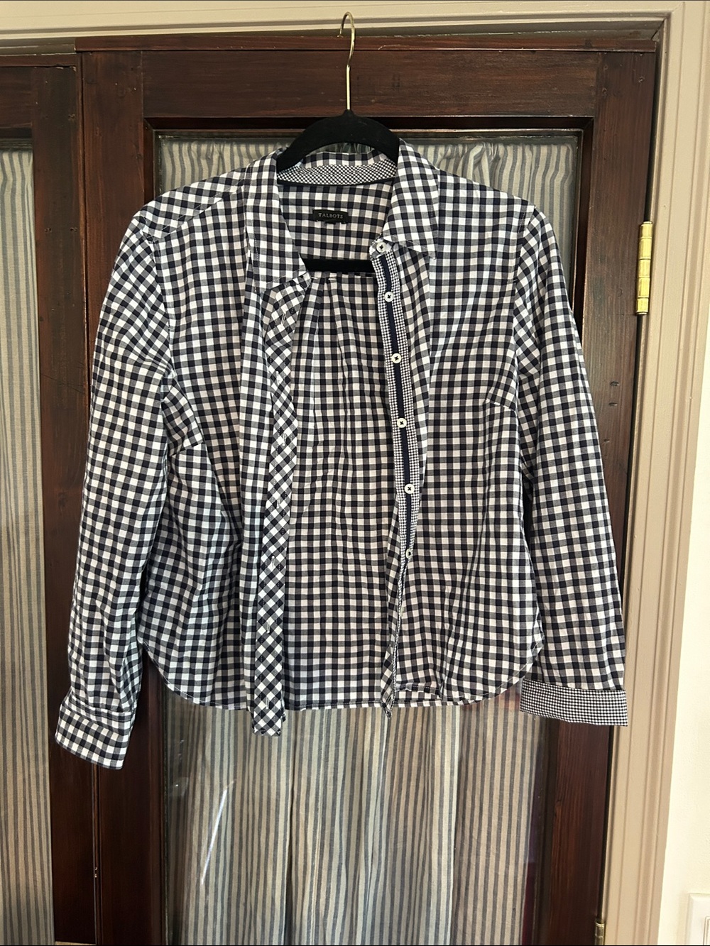 Talbots Black and White Gingham Button-Down Shirt